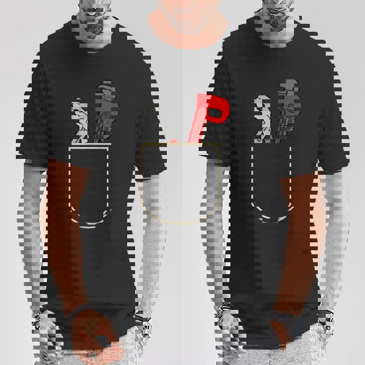 面白いパイプレンチ ポケット入り ギフト 配管工ポケット Tシャツ 面白い贈り物