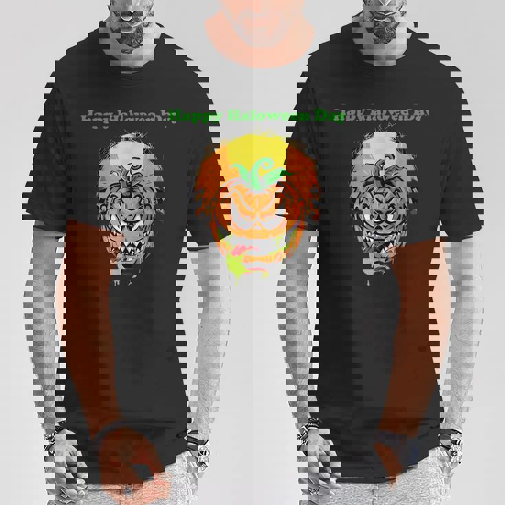 面白いパンプキン&ムーン ハッピーハロウィンデー Tシャツ 面白い贈り物