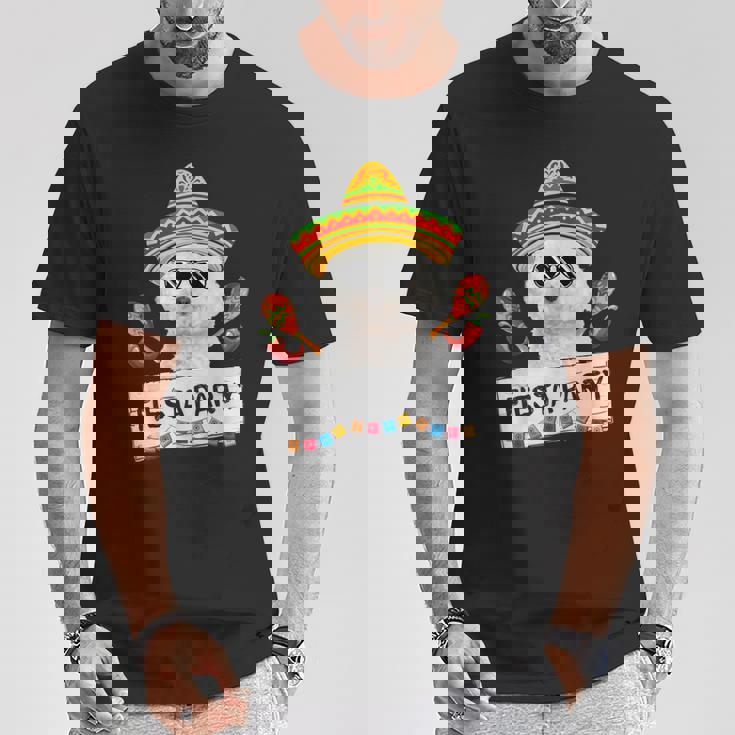 面白いパーティー かわいいビション・フリーゼ ソンブレロ サングラス Tシャツ 面白い贈り物