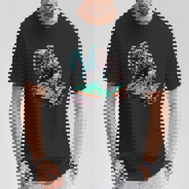 面白いビッグフットサスカッチ ビリヤード プールプレーヤー 男性 男の子 Tシャツ 面白い贈り物