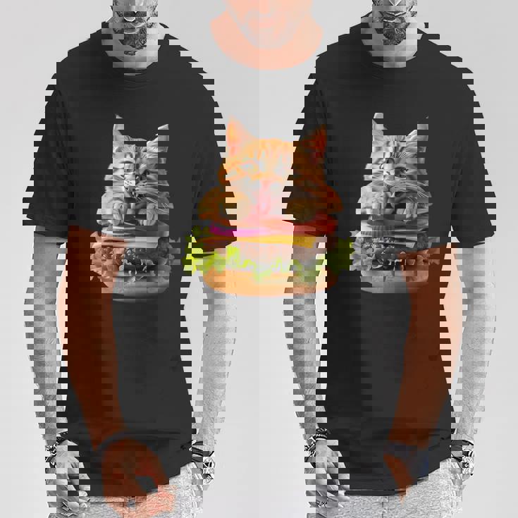 面白いファーストフードハンバーガー愛好家猫猫愛好家 Britishhorthair Burger Cat Food Tシャツ 面白い贈り物