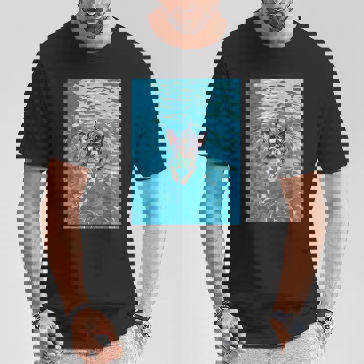 面白いボストンテリア プールで泳ぐ かわいい犬 ママ お父さん Tシャツ 面白い贈り物