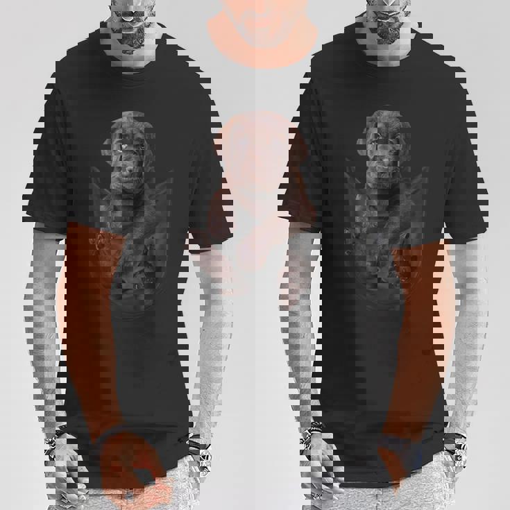 面白いラブラドールレトリバーをポケットに入れてチョコレートラボ用 Tシャツ 面白い贈り物