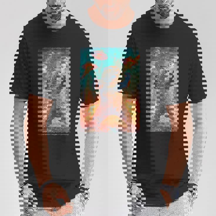 面白いレトロな日本の怪獣モンスターカワウソの自撮り写真東京ufo Tシャツ 面白い贈り物