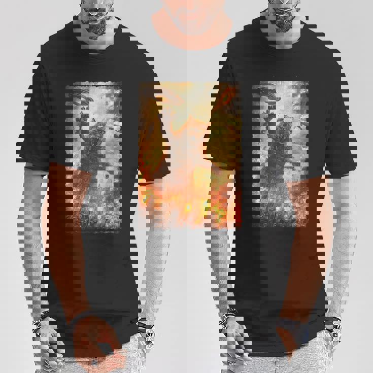 面白いレトロ日本の怪獣モンスター猫セルフィー東京ufo Tシャツ 面白い贈り物