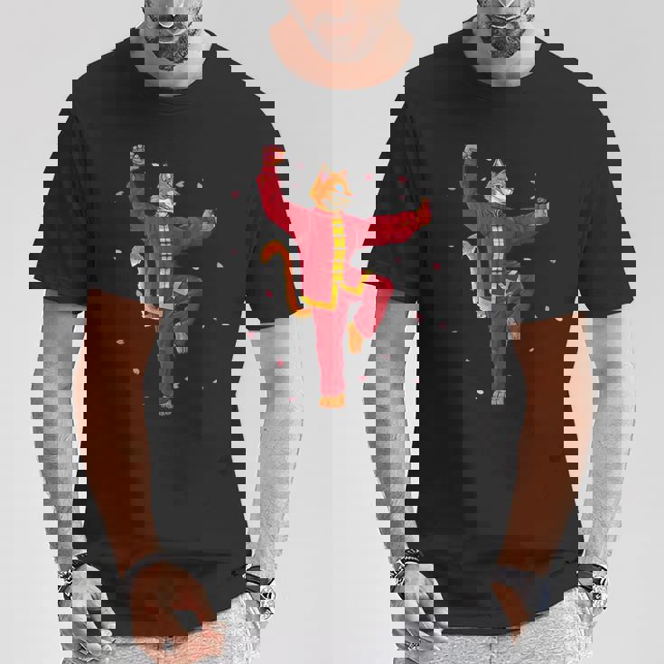 面白い太極拳 猫 武道 ヨガ 瞑想 Tシャツ 面白い贈り物