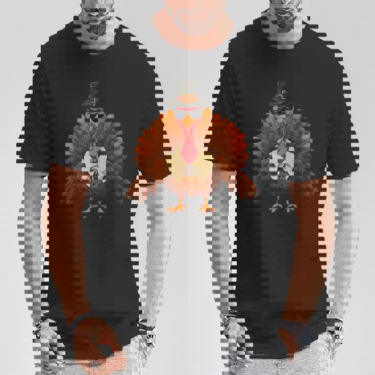 面白い感謝祭の七面鳥とサングラス皮肉なディナー Tシャツ 面白い贈り物