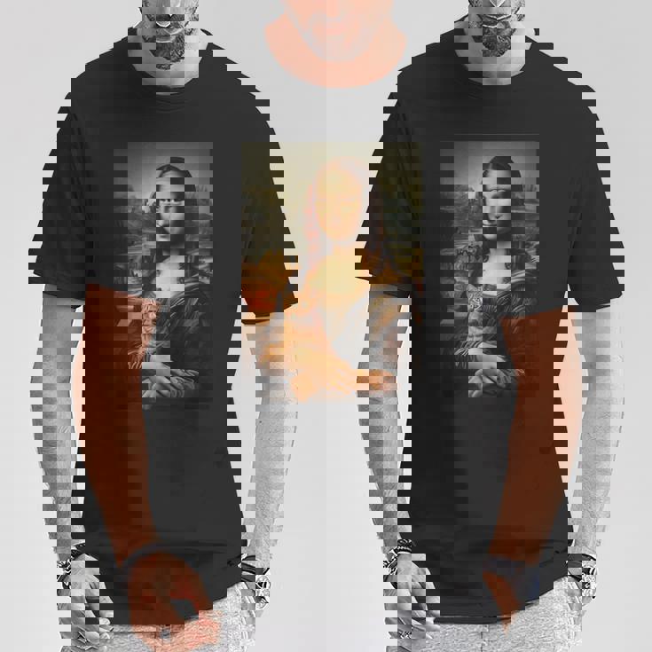 面白い猫 モナリザ 絵画 アート ママ お父さん Tシャツ 面白い贈り物