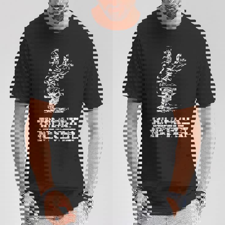 面白い野球選手キャッチャー ヴィンテージを盗んではなりません Tシャツ 面白い贈り物