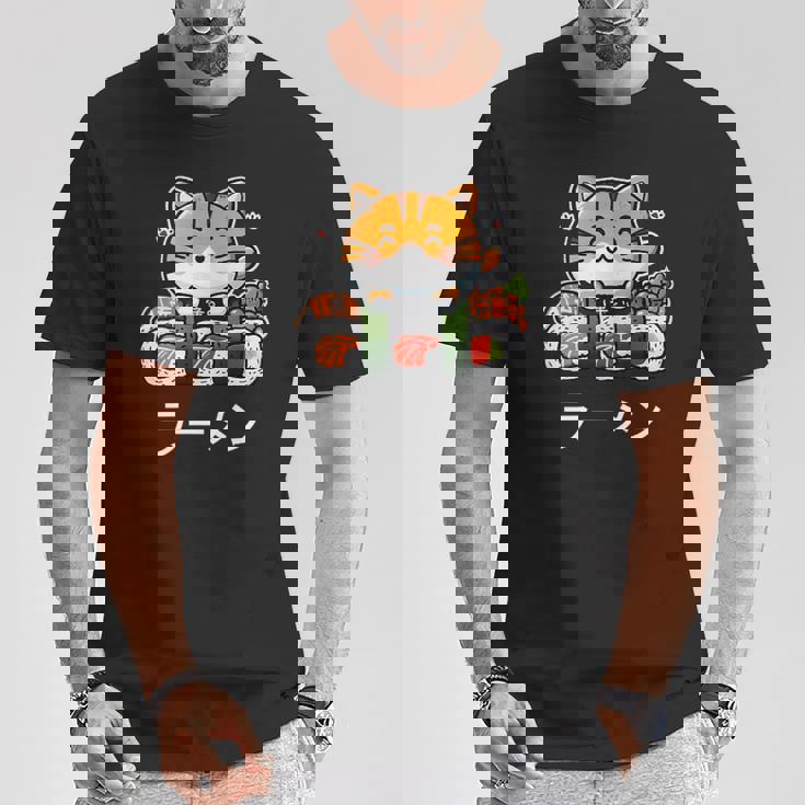 食べ物好きのためのかわいい日本のかわいい猫寿司 Tシャツ 面白い贈り物