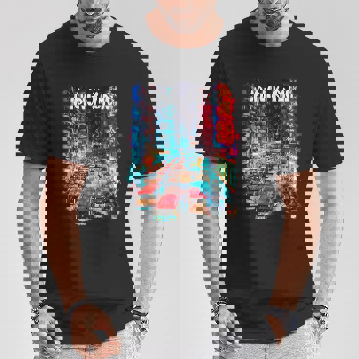 香港のお土産-夜の香港 Tシャツ 面白い贈り物