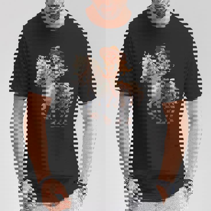 馬 女の子 西洋 乗馬 ポニー 水彩 馬 Tシャツ 面白い贈り物