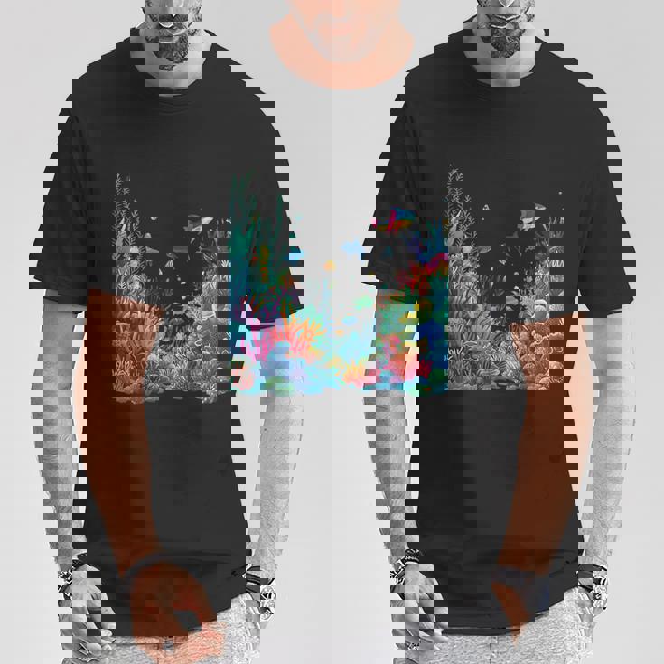 鮮やかなサンゴ礁海洋生物のシーン Tシャツ 面白い贈り物