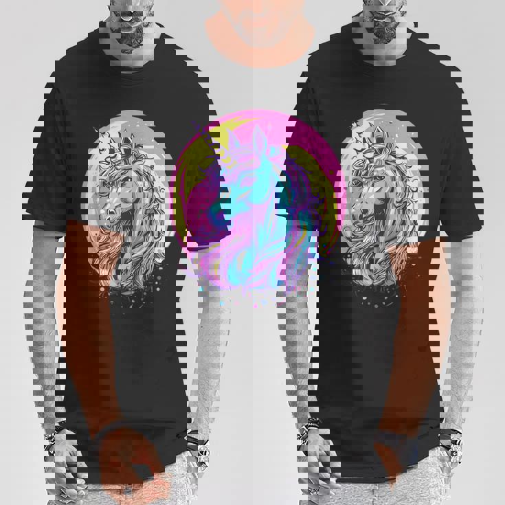 鮮やかなユニコーン マジック ファンタジー ムーンライト Tシャツ 面白い贈り物