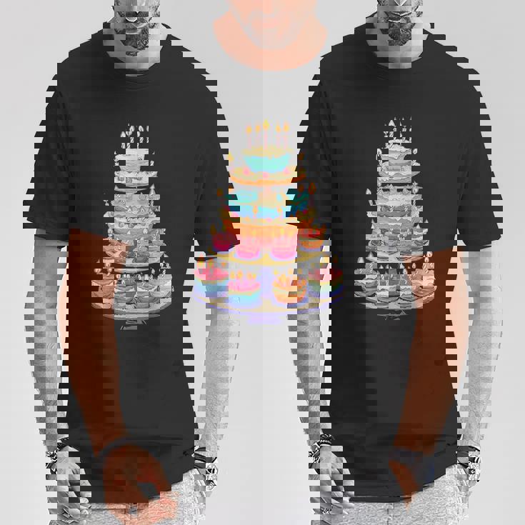 鮮やかな多層バースデーケーキ Tシャツ 面白い贈り物