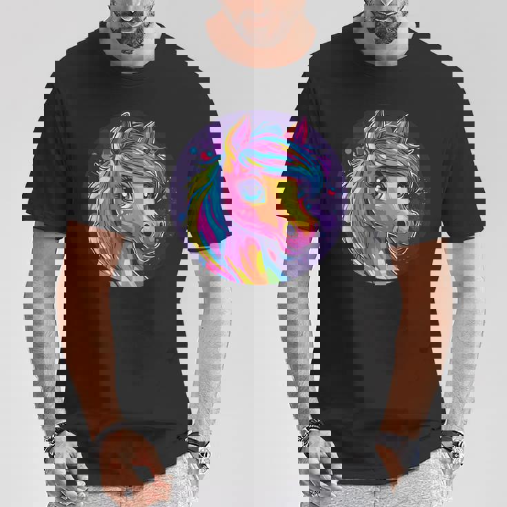 鮮やかな虹色の馬の魔法の夢 Tシャツ 面白い贈り物