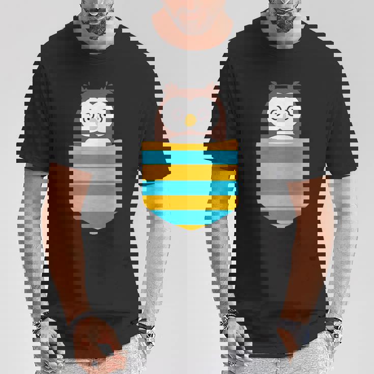 鳥好きのギフト フクロウのフクロウ 胸ポケット付き Tシャツ 面白い贈り物