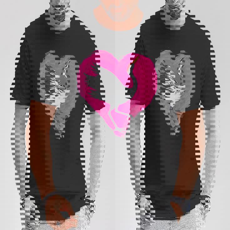 鶴 ハートデザインラブ 鶴 恋人 鶴 Tシャツ 面白い贈り物