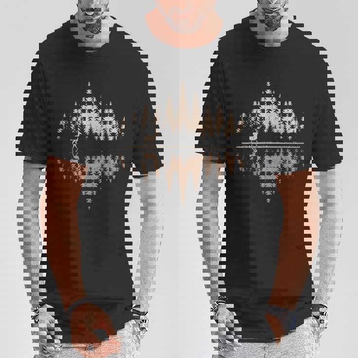 鹿、野生動物・アウトドア、森林・樹木の反射、鹿 Tシャツ 面白い贈り物