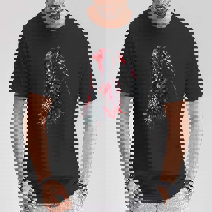 黒と赤のデザインの死神。 Tシャツ 面白い贈り物