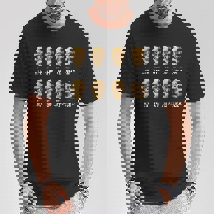 黒人白人男性女性リッチプアーパトリオットリベラル・スカル Tシャツ 面白い贈り物