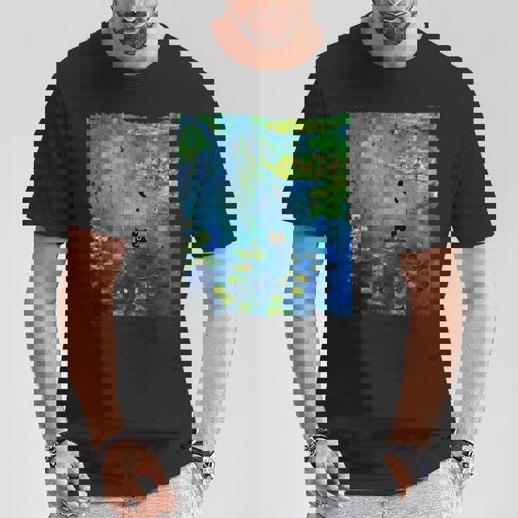 黒猫モネのスイレン絵画アート 猫好き Tシャツ 面白い贈り物