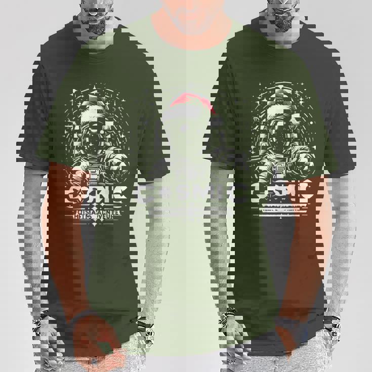 Cosmic Christmas Adventure ヴィンテージ宇宙飛行士サンタスペース Tシャツ 面白い贈り物