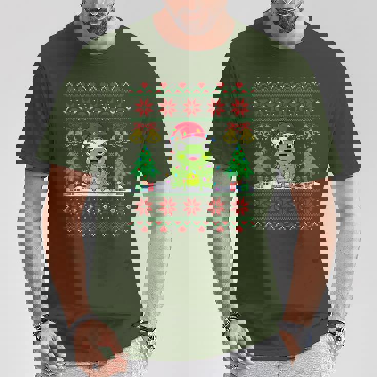 Frog Wearinganta Hat Christmas Lights Xmas Frog Tシャツ 面白い贈り物