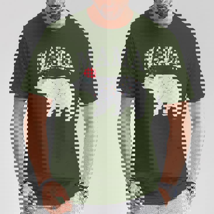 Mama Bear Xmas Buffalo Plaid Lights Matching Family Pajama Tシャツ 面白い贈り物