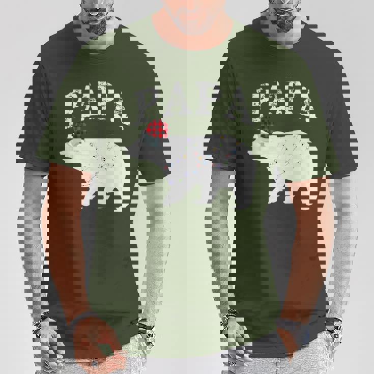 Papa Bear Xmas Buffalo Plaid Lights Matching Family Pajama Tシャツ 面白い贈り物