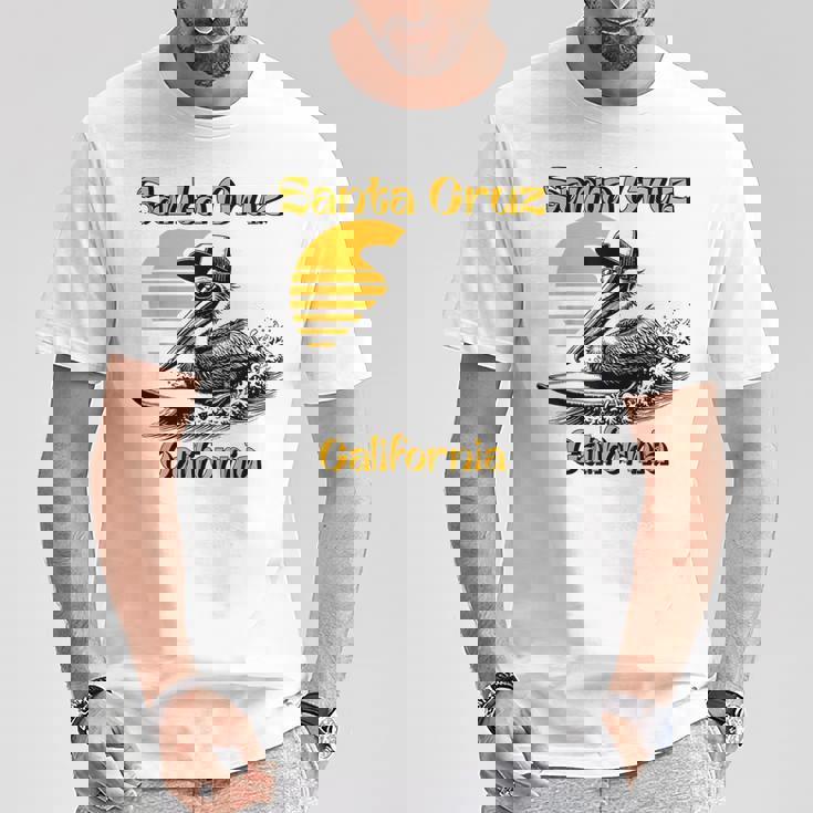 70S 80S Ca レトロ サーフィン ペリカン サンタクルーズ Tシャツ 面白い贈り物