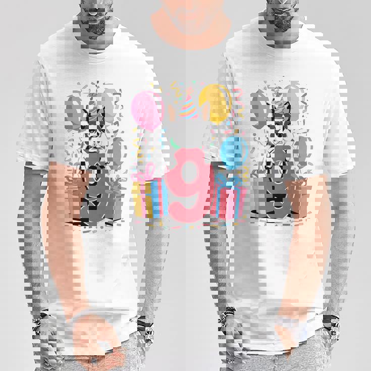 9歳の誕生日 男の子 女の子 9歳 9歳 ボストンテリア 長袖tシャツ Tシャツ 面白い贈り物