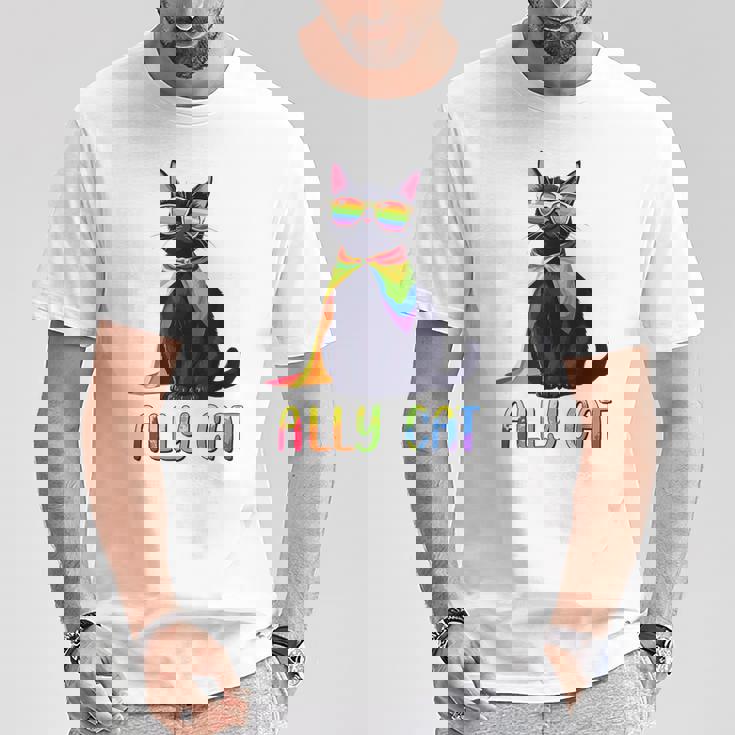 Ally Cat Lgbtゲイプライド月間2025レインボー平等権 Tシャツ 面白い贈り物