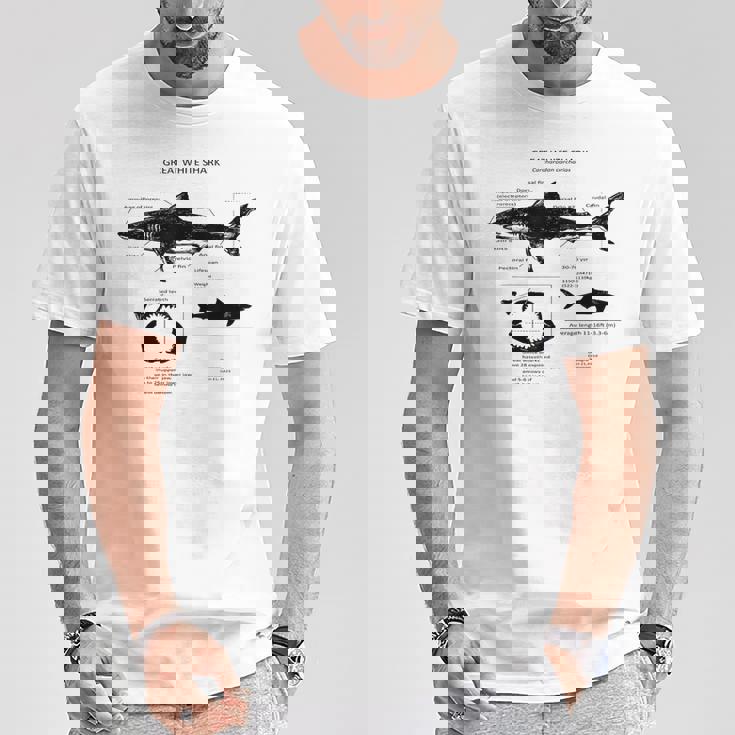Anatomía Del Gran Tiburón Blanco Camiseta unisex Regalos divertidos