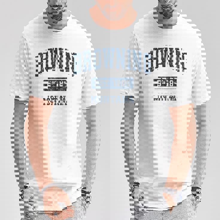 Browning Montana Mt ビンテージ スポーツ 確立 ネイビーデザイン 長袖tシャツ Tシャツ 面白い贈り物