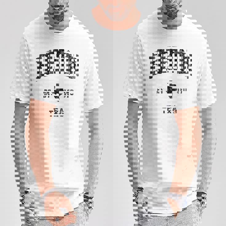 Burton Texas Tx ビンテージ アスレチック ブラックスポーツデザイン Tシャツ 面白い贈り物