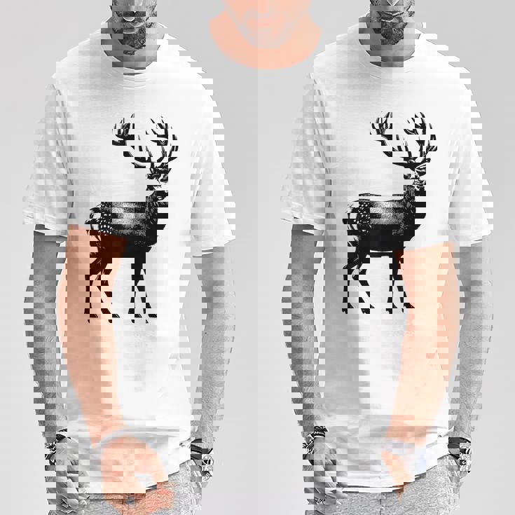 Deer Dad Mom Lover モノクロ 鹿 Tシャツ 面白い贈り物