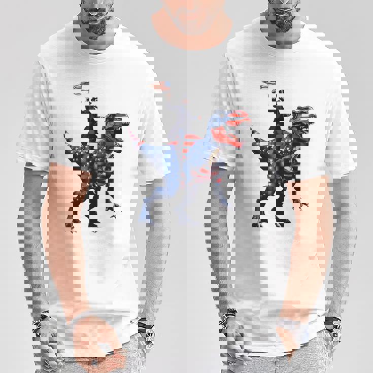 Dino Abraham Lincoln 4Th Of July Boys American Flag Tシャツ 面白い贈り物