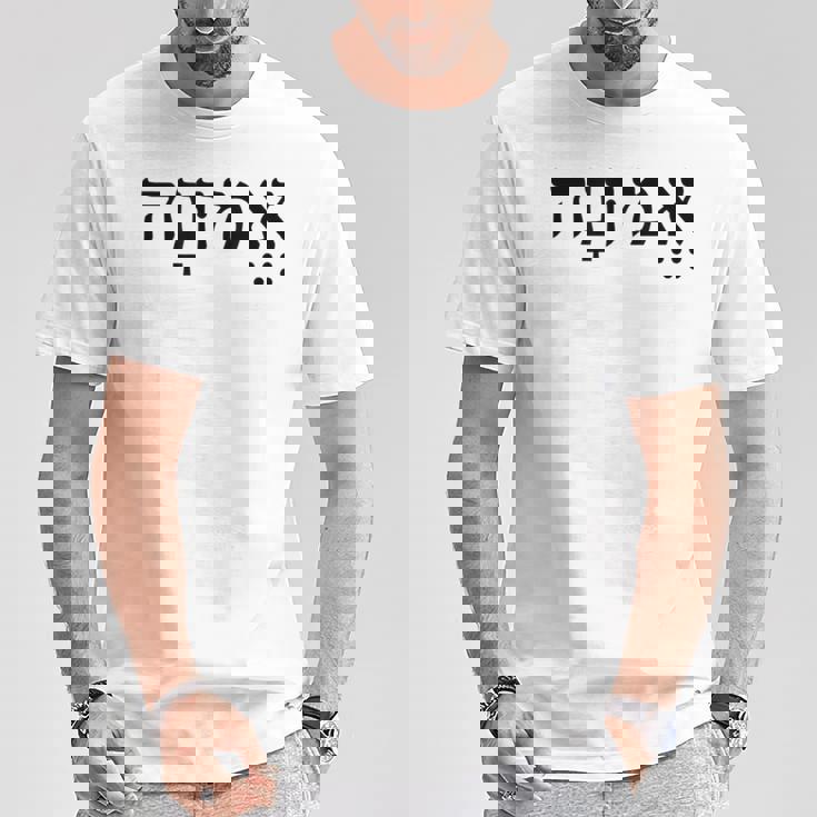 Emunah Faith ヘブライ語の言葉 ユダヤ教 ヘブライ語のルーツ メンズ、レディース Tシャツ 面白い贈り物