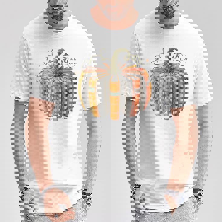 Fall Book Pumpkin Fall Librarians Bookworm Teachers Students T-Shirt Unique Gifts