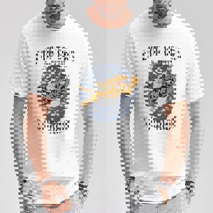 Flying Tigersquadron 第二次世界大戦ヴィンテージ記章 バックプリント Tシャツ 面白い贈り物