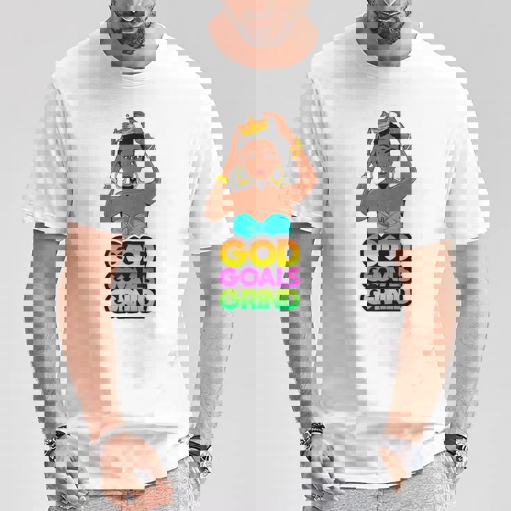 God Goals グラインドメラニン クリスチャン 楽しい ブラック クイーン ガールズ Tシャツ 面白い贈り物