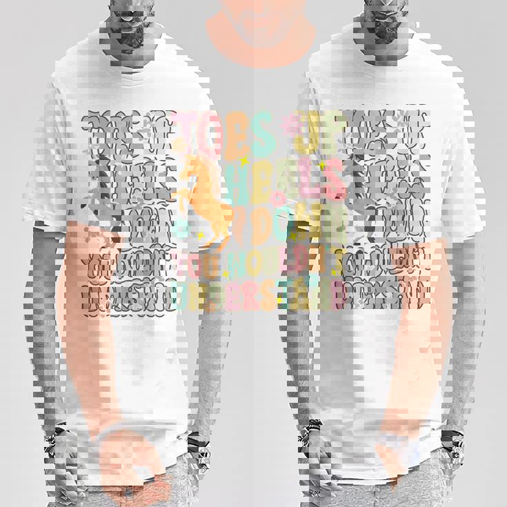 Groovy 乗馬 乗馬 乗馬 つま先アップ ヒールダウン Tシャツ 面白い贈り物