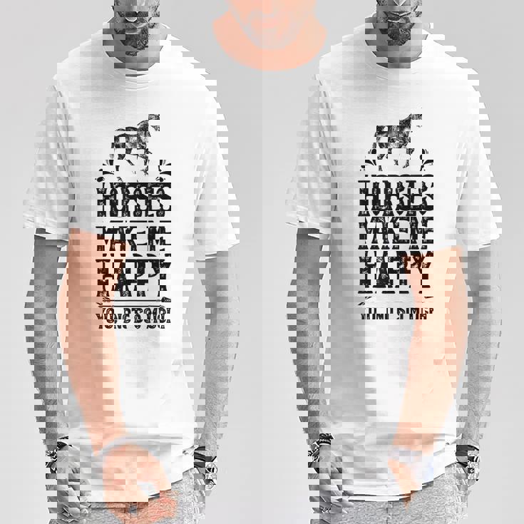 Horses Make Me Happy 楽しい馬愛好家 農家乗馬 Tシャツ 面白い贈り物