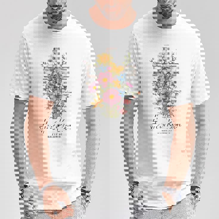 He Is Risen 花柄 十字架 春の花 イースター クリスチャ Tシャツ 面白い贈り物