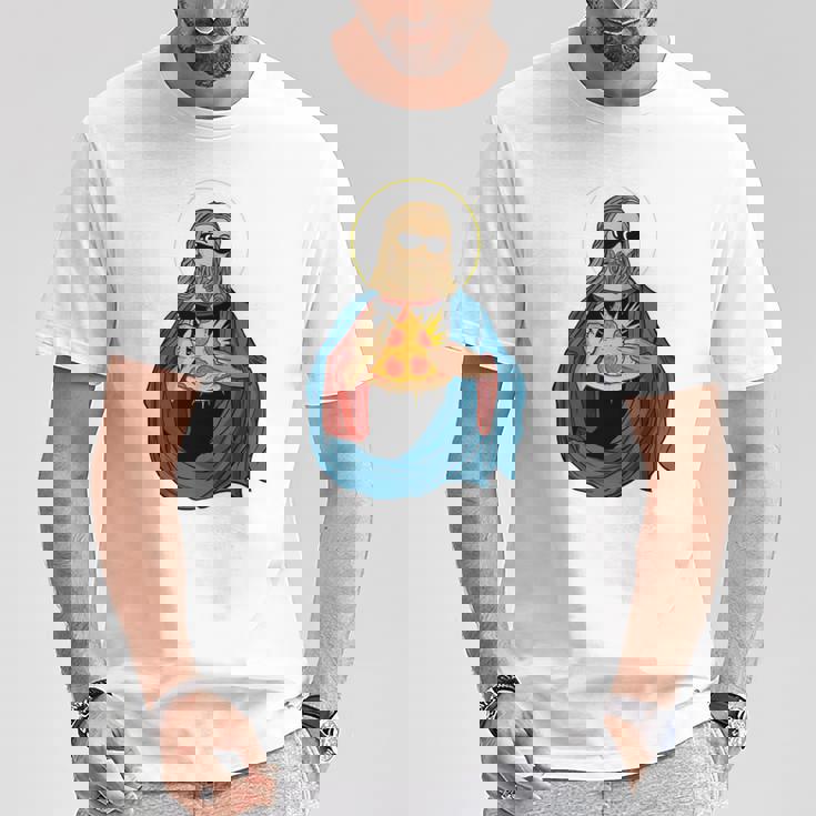 Jesus Holding A Pizza 長袖tシャツ Tシャツ 面白い贈り物
