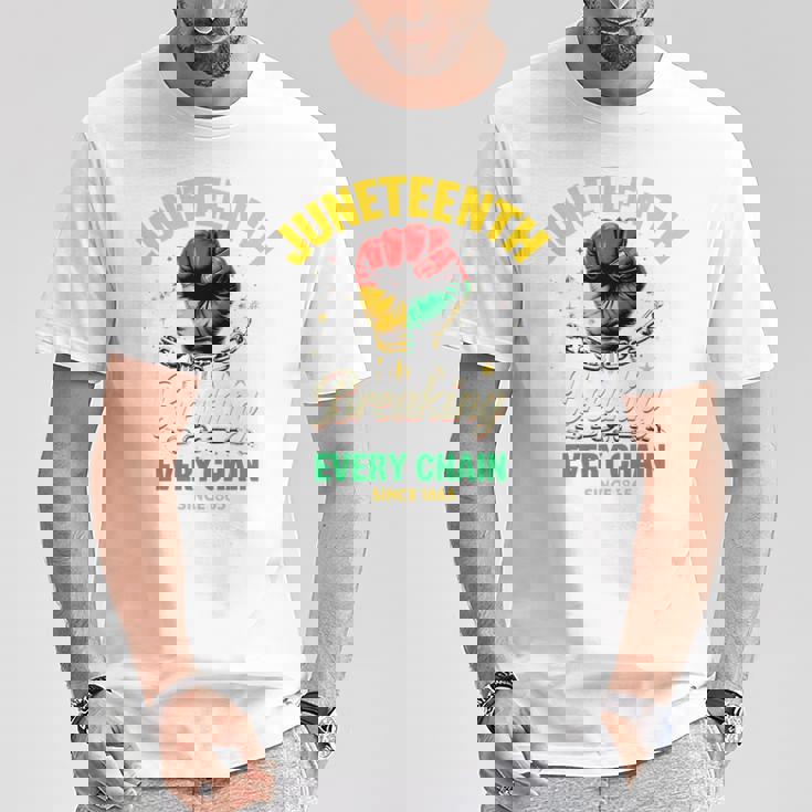 Junenth Breaking Every Chainince 1865 Fist Pride 長袖tシャツ Tシャツ 面白い贈り物