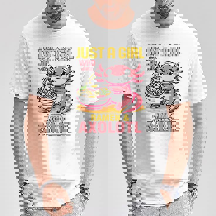 Just A Girl Who Loves Ramen And Axolotl Pink Kawaii Axolotl Tシャツ 面白い贈り物