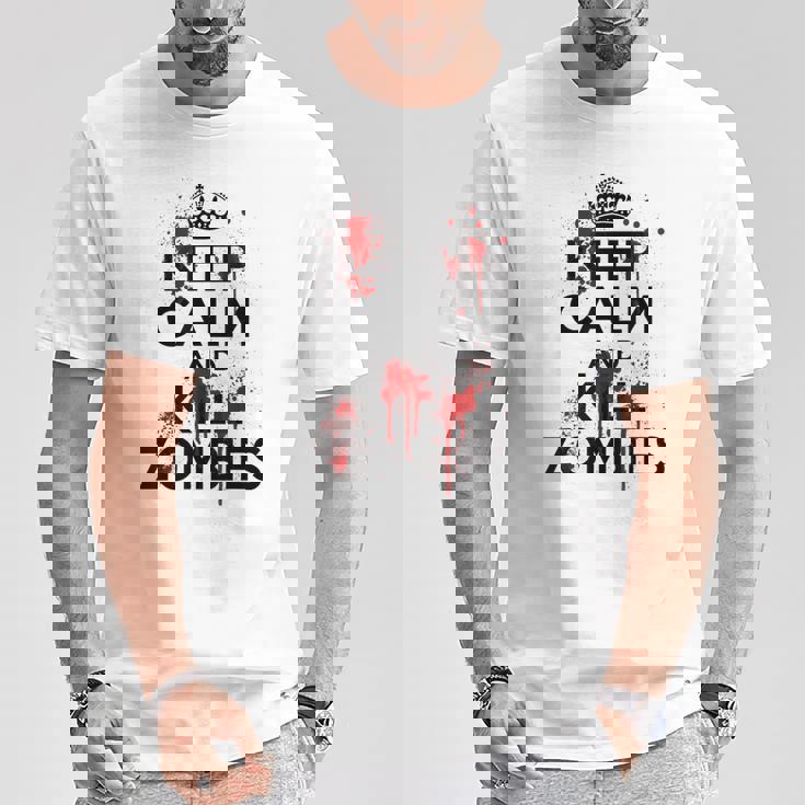 Keep Calm And Kill Zombies Carry Bloodplatter On Tシャツ 面白い贈り物