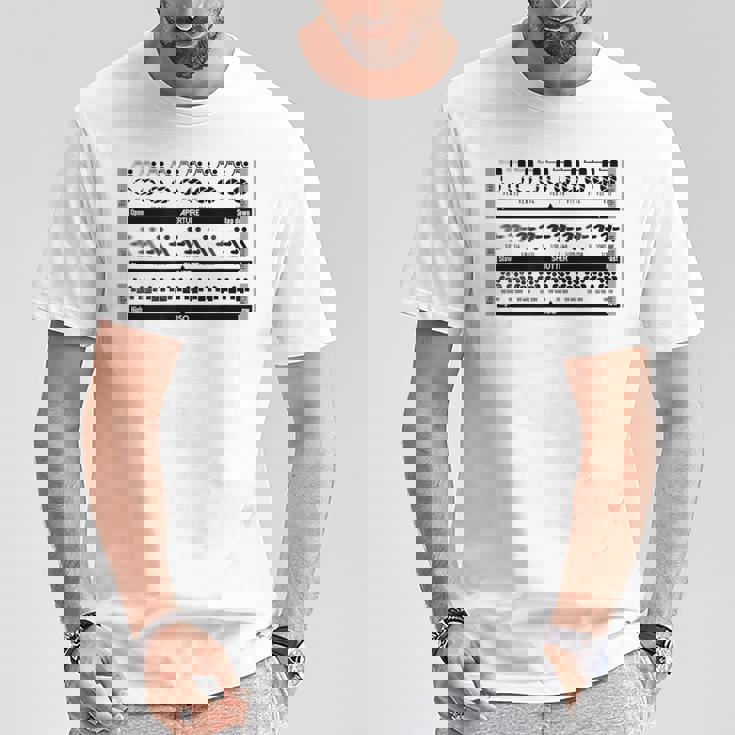 Kenko 写真用語シリーズ 「絞り・シャッタースピード・Iso感度」［ 前面デザイン］ Tシャツ 面白い贈り物